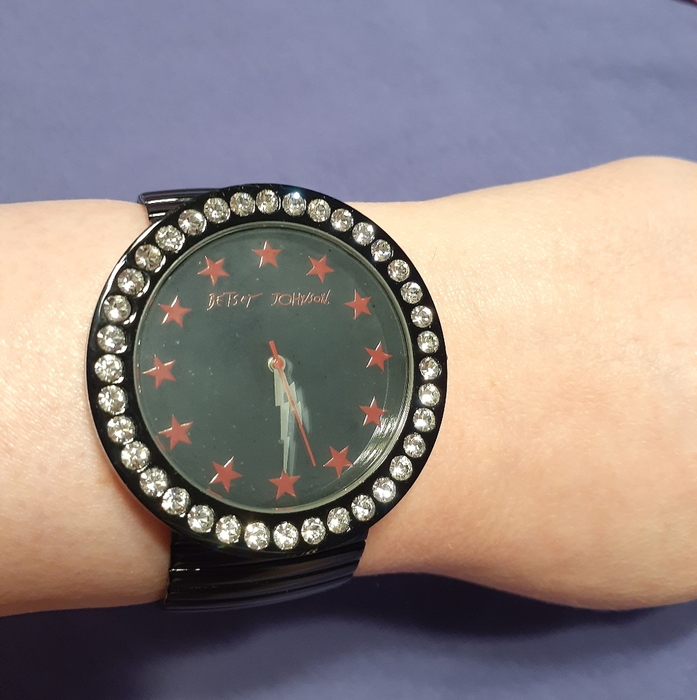 Betsey Johnson big black red star watch *Vintage!* *Rare!*